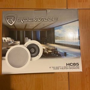 Pair (2) Rockville HC85 8" 700 Watt In-Ceiling Home Theater Speakers, White, New